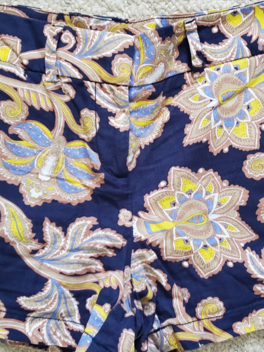 LOFT Navy Floral Paisley High-Waist Linen Shorts